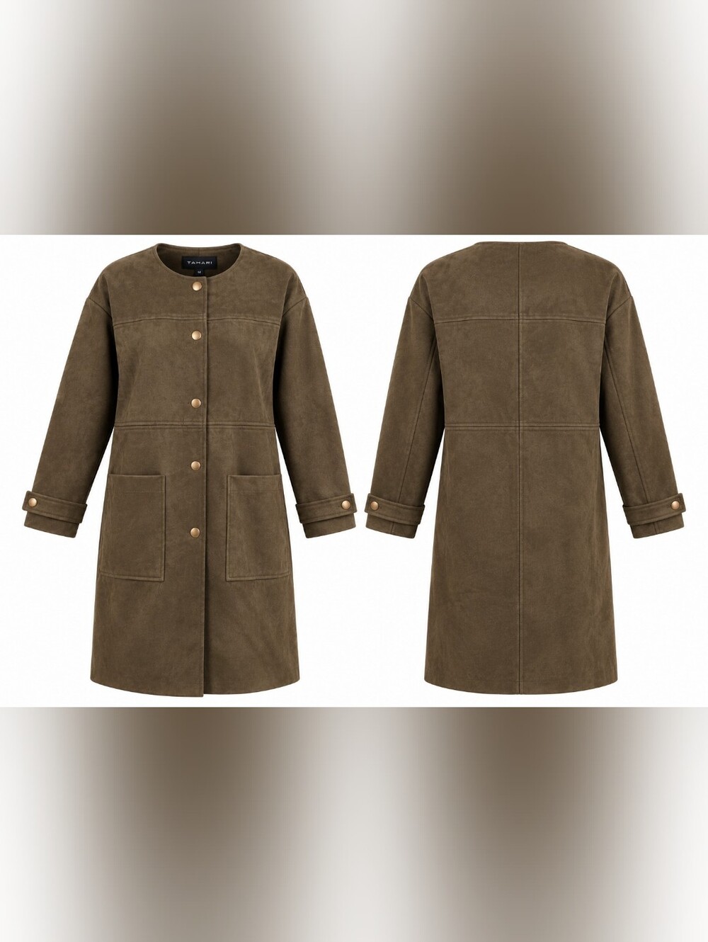 Tahari M Brown Faux Suede Long Coat Jacket Snap Front NWT Equestrian Earthy 70s